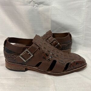 Stacy Adams Brown Croc-Embossed Leather Buckle Slip-On Loafers